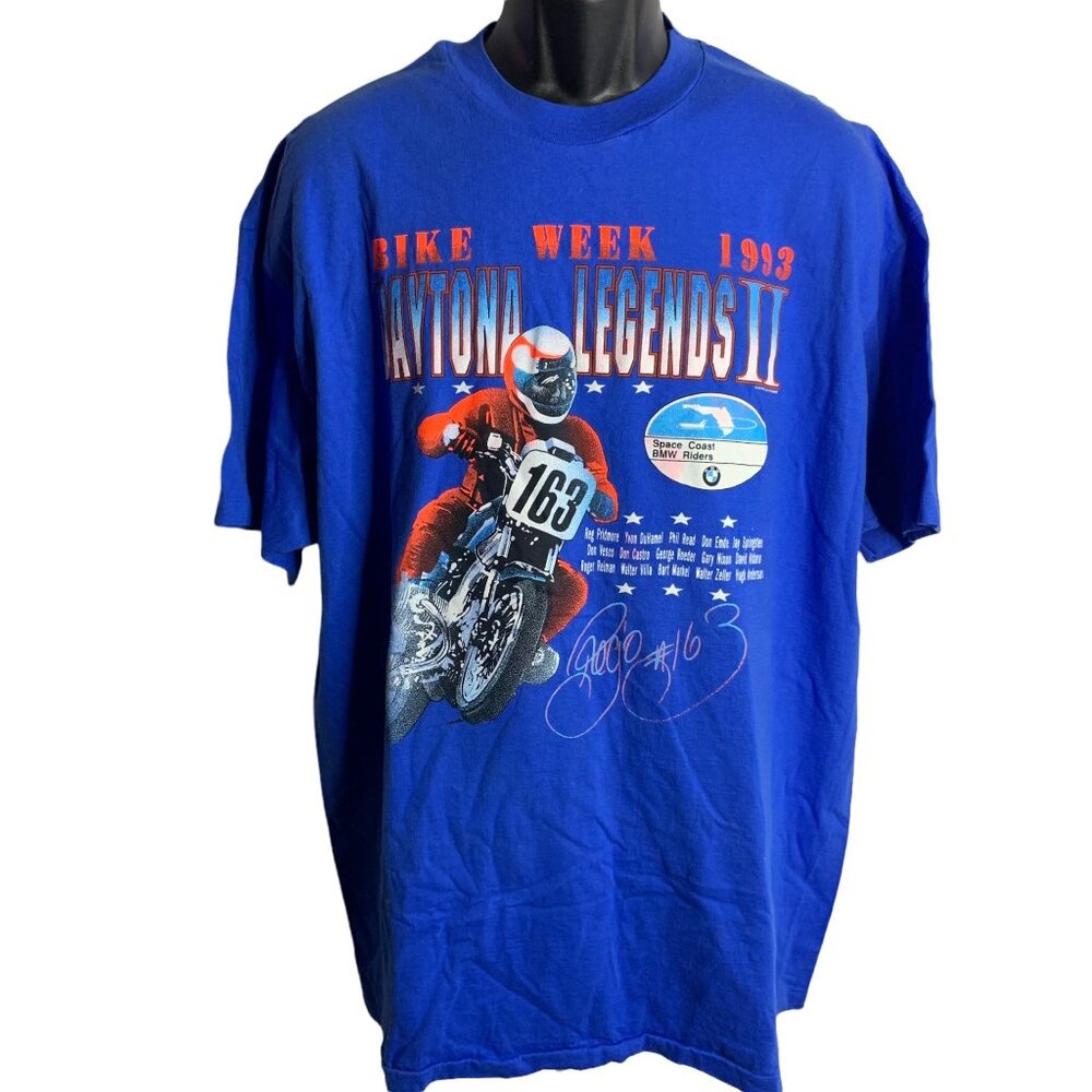 Vintage 1993 Bike Week Daytona Legends T Shirt XXL Blue Single Stitch Crewneck